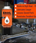 Penetrant Penephite With Graphite High Temperature Lubricant Spray can on workshop table with wrench, text highlights features.