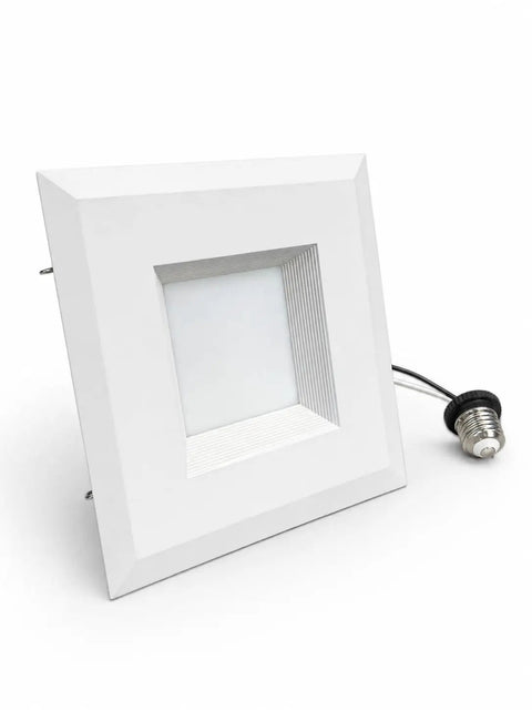 AH Lighting 6 Inch Square 5CCT Recessed Retrofit Downlight Dimmable with Baffle Trim - UL Certified showing white finish and connector.