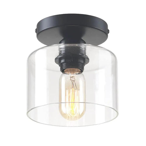 Modern Semi Flush Mount Ceiling Light With Matte Black Finish And Clear Glass Shade For Kitchen Hallway Closet Dining Room Farmhouse Style Dope Industrial Look E26 Base Compatible Five Point Nine Inch Fixture showing clear glass shade.