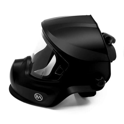 Professional Grinding Face Shield Featuring Anti Fog Lens And Wide View Protector For Industrial Work and Woodworking Shops Built Tough To Handle Gnarly Debris No Stress At All Top Tier side view image.