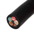 Close-up of 10-5 Bulk Electrical Cable 25 Feet With SOOW Jacket, 30 Amp 5 Conductor, 600V, Water And Oil Resistant, multi-color conductors visible