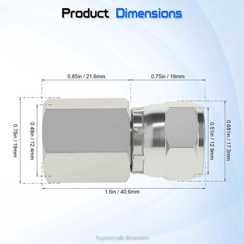 Hydraulic Swivel Adapter Set Of Two One Quarter Inch NPTF Female To Three Eighths Inch JIC Thirty Seven Degree Flare Swivel Fittings For Leak Free Hydraulic System Industrial Grade Durable Go To Heavy Duty, product dimensions diagram