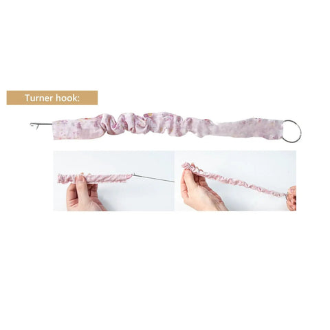 Fast Turn Fabric Kit With Assorted Tube Turners In Multiple Sizes For Easy Fabric Turning No Fuss Quick Sewing Setup Threading And Crafting Projects For Diy Home Projects And Alterations, turner hook in use