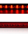 G-PLUS red LED third brake light with chrome housing, front view showing illuminated LEDs
