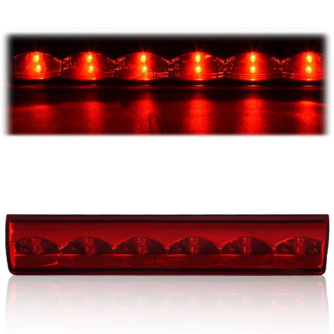 G-PLUS red LED third brake light with chrome housing, front view showing illuminated LEDs