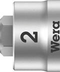 8740 A Zyklop Bit Socket 1/4 Inch Drive, non-impact, chrome vanadium steel, matte chrome, close-up of hex plus bit and knurled grip
