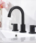 Matte Black Bathroom Sink Faucet With Widespread 8 Inch 3 Hole Vanity Fit, 360 Degree Swivel Spout, Pop Up Drain And Water Supply Lines Included