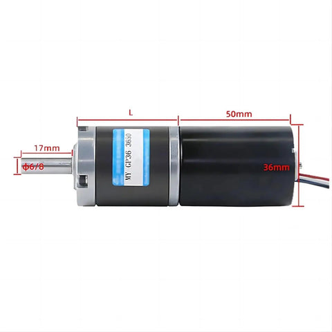 Side view of Tiny But Mighty Micro DC Gear Motor with dimensions, showing brushless planetary gearbox.