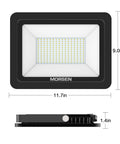 Front and side view of Plug In 400W Outdoor Flood Light With 40,000 Lumens Of 6000K Daylight Brightness, IP66 Weatherproof UL Listed