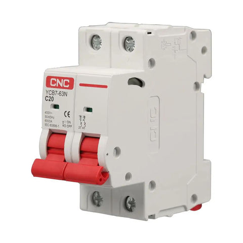 40 Amp Two Pole DIN Rail Mount Circuit Breaker With Thermal Magnetic Trip For 120V 240V AC Systems No Fuss Easy Install Solar MCB Disconnect Switch For Overload And Short Circuit Protection In Home And Shop Use, white plastic 2-pole C20 breaker