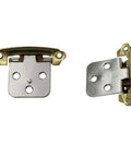 Self-Closing Cabinet Hinges, Chrome And Polished Brass Face Mount, Variable Overlay, 2 1/8 Inch Hole Centers, Polished Brass Finish