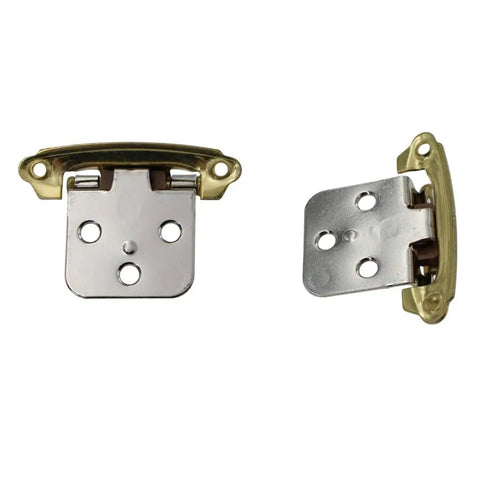 Self-Closing Cabinet Hinges, Chrome And Polished Brass Face Mount, Variable Overlay, 2 1/8 Inch Hole Centers, Polished Brass Finish