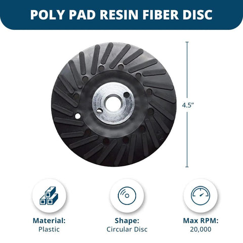 4.5-inch sanding disc backing pad with resin fiber surface, black plastic hub, 7/8-inch arbor