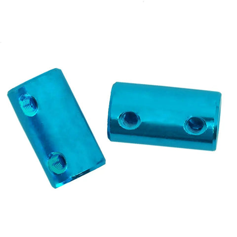 6 Pack Aluminum Alloy Shaft Couplers for DIY projects, blue 5mm to 5mm connectors, ideal for CNC machines, 3D printers, front view