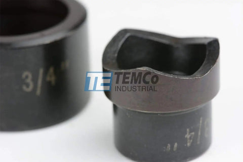 Close-up of 3/4 Inch Conduit Punch And Die Set For Hydraulic Knockout Driver, showing pro grade heavy duty material and 9 ton capacity.