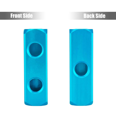 Two Way Five Port Aluminum Air Manifold for Compressors with visible front and back NPT 1/4 inch ports in blue aluminum
