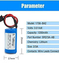 Image of 20 Pack 1756 BA2 PLC Lithium Battery 3V 1800mAh For CNC Control Systems Non Rechargeable Battery Pack Replacement Kit showing size.