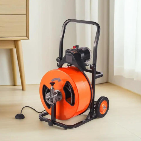 Game Changing 100 Feet Auto Feed Drain Cleaning Machine With Pneumatic Foot Pedal with heavy duty steel coil.