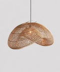 YAXDQUW Irregular Shaped Rattan Pendant Light Hand Woven Wicker Hanging Ceiling Lamp with natural curves and adjustable cord.