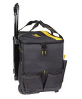 Side view of Lighted Roller Tool Bag With Built In LED Lights Heavy Duty Wheels Telescoping Handle Magnetic Folding Zipper Top 18 Inch