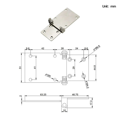 Front view of metal high-torque damping hinge with mounting plate and four mounting holes; 3.0 N·m torque