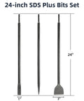 Beefy 24 Inch SDS Plus Three Piece Chisel Set With 1 Inch Flat, 1 Inch Point, 3 Inch Scaling Chisels, 40Cr Steel, for demolition