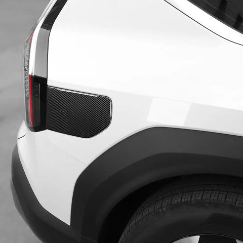 Premium ABS EV Charging Port Cover Trim For Hyundai Kia EV9 2024 To 2025, featuring carbon fiber pattern on side view.