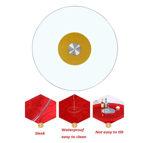 Top view of Durable Glass Lazy Susan Turntable 80cm 31 Inch Rotating Serving Plate For Dining Tables Circular Stand Tempered Glass