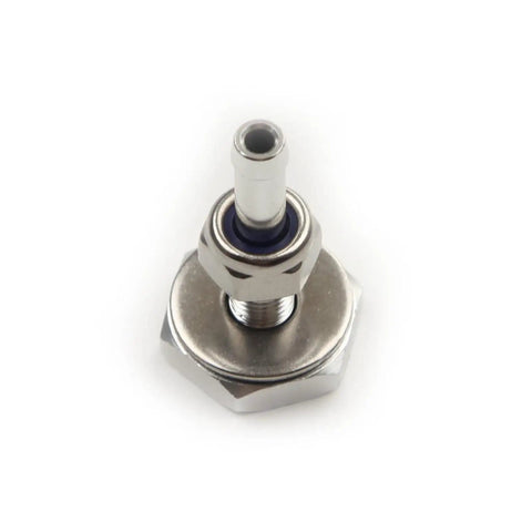 Slick Soft Mount Aluminum Vacuum Line Fitting Kit For 8 Millimeter Silicone Hose With Lock Nut Washer And O-Ring Seal Perfect Upgrade Your Ride Today, silver close-up