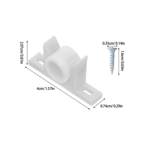 30 Sets Plastic Ball Door Catch Cabinet Hardware Kit with screws shown in white plastic with dimensions