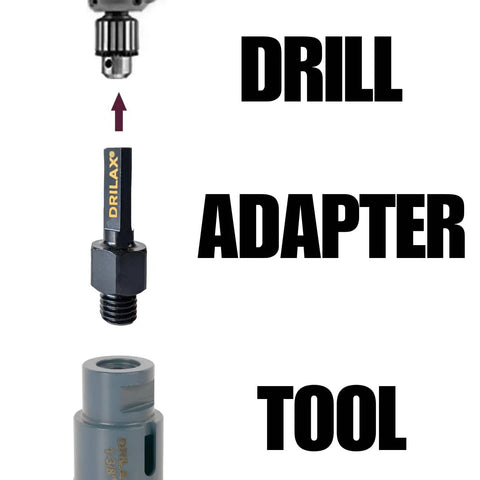 Angle Grinder To Drill Adapter Five Eighths Inch Eleven To One Half Inch Converts Diamond Core Bits Grinding Cups And Polishing Pads To Standard One Half Inch Drills With Heavy Duty Triangle Shank displayed in exploded view with parts labeled drill adapter tool.