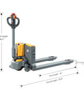 Apollo 4400Lb Electric Pallet Jack With Lithium Battery showing dimensions: 48.1" overall height, 48" fork length, 65" overall length.