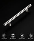 5 Pack Satin Nickel Cabinet Pulls 3-3/4 Inch Hole Centers 96mm, 6 Inch Overall Length, Hollow Stainless Steel Tubular T Bar Handles