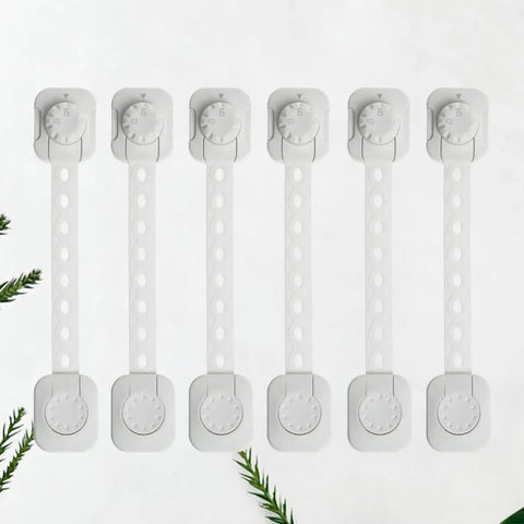 Six Pack Safety Locks For Cabinets And Refrigerator with adjustable ABS straps and adhesive tape