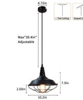Black Pendant Light Set 3 Pack, Industrial Farmhouse Pendant Lighting, showing dimensions and adjustable height for versatile installation.