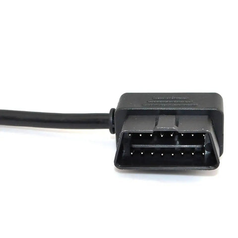 OBD II 16 Pin Male To Female Extension Cable 1ft Portable Diagnostic Extender showing male connector close-up