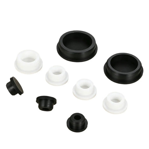 Silicone Rubber Circular Plug Seal For Holes 6.8mm To 161.5mm Universal Pipe Cap, black and white, various sizes displayed
