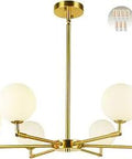 Dope Globe Six Light Mid Century Sputnik Pendant Light Fixture With G9 Bulb Brushed Brass Finish And White Glass Lampshade