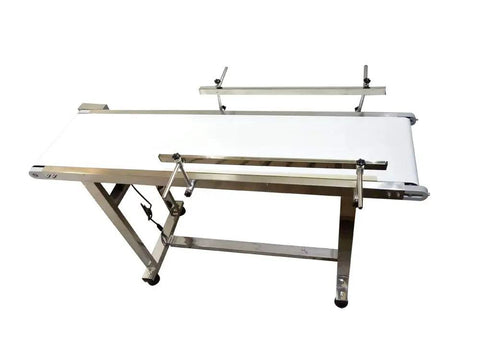 PVC Flat Conveyor Belt System With Stainless Steel Frame And Double Guardrails For Industrial Transport, side view