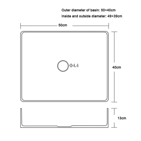 Diagram of USZWBY Bathroom Vessel Sink Stainless Steel Countertop Sink Hotel Bathroom Vessel Sink Rectangular Countertop Sink Art Basin, L 19.7 Inch × W 15.7 Inch × H 5.1.