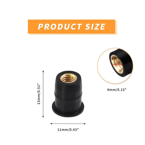 20 Pcs M6 Rubber Well Nuts For Universal Fairing Fasteners And Windshield Mounts, close-up of rubber nut with brass insert.