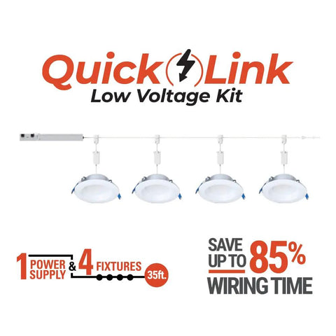 4 Pack Canless LED Downlights With QuickLink For No Fuss Install 4 Inch White Finish Selectable Color Temperature 2700K To 5000K No Recessed Housing Needed Direct Mount Lighting Solution low voltage kit illustration.