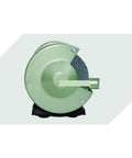 Badass Multi Function Bench Grinder And Electric Knife Sharpener Featuring Thick Polishing Grinding Wheel Cast Iron Base side view showing grinding wheel detail.