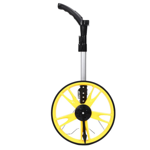 Saluaqui Digital Measuring Wheel High 9999 9M 9999 9FT Telescopic with black handle and yellow wheel, ideal for accurate measurements.