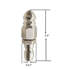 Stainless Steel Sewer Jetter Nozzle For Pressure Washers, One Quarter Inch Quick Connect, 2.4 inch height, 0.67 inch width