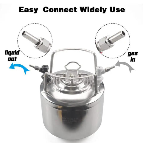 Two Pair Hose Swivel Nut Barb Fittings With Three Sixteenths And Five Sixteenths Inch Barbs Stainless Steel One Quarter Inch MFL Quick Disconnects For Home Brewing Keg Systems Liquid And Gas Quick Disconnects on keg, liquid out and gas in