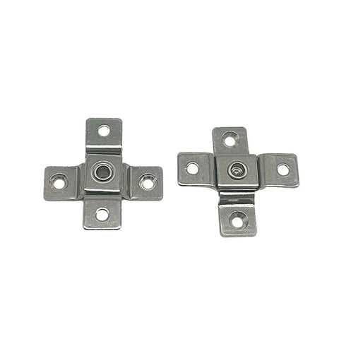304 stainless steel torque hinge with mounting holes, 2.0 N.m, shown in front and side views