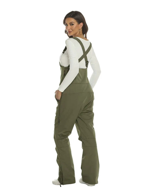 Back view of Women's Insulated Waterproof Snow Bibs For Skiing And Winter Outdoor Adventures, Durable Windproof Snow Pants Overalls.