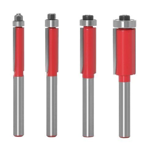 4 Piece Tungsten Carbide Flush Trim Router Bit Set With Top Bearing And Quarter Inch Shank For No Sweat Woodworking Trimming Tight Precision Edge Cutting Boss Grade Pro Shop Essential