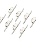 Eight Piece Sliding Window Roller Wheel Set Silver Metal Wheels For Windows And Cabinets Durable Metal Construction With 4mm Hole Diameter And 30mm Center Spacing Easy Installation With Screws Ideal Replacement Hardware.